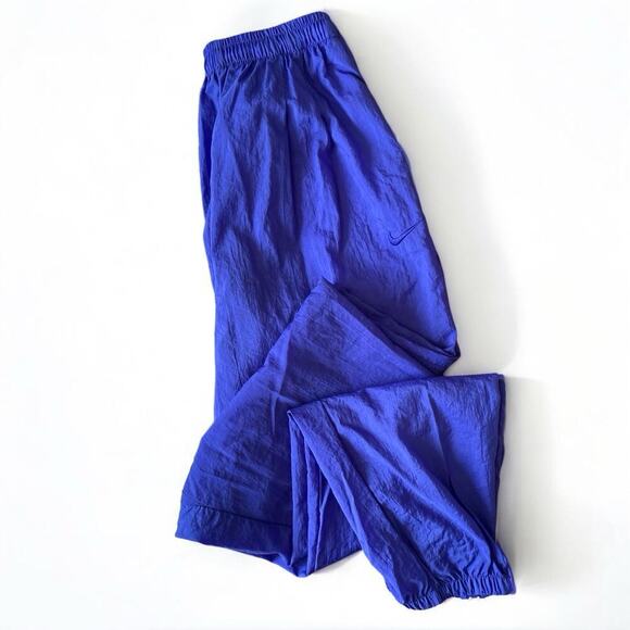 VTG 90s Nike Nylon Windbreaker Track Pants Women M Cobalt Blue Zip Ankle Unlined - Picture 1 of 15